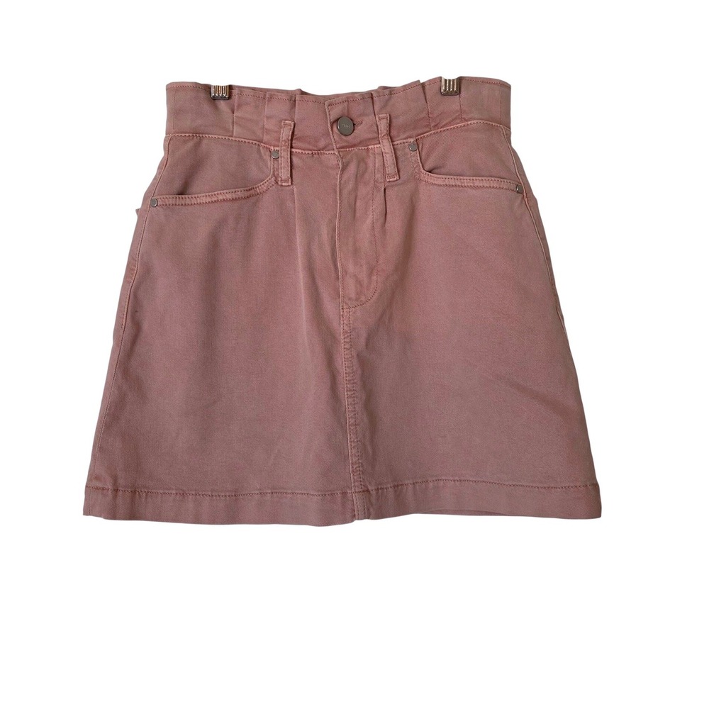 PAIGE Pink Denim Mini Skirt Size 23 Paperbag Waist Lyocell Stretch Coquette